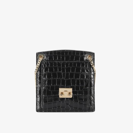 Leather contrasting crocodile pattern organ small square bag - Memoo.com Leather contrasting crocodile pattern organ small square bag - Memoo.com