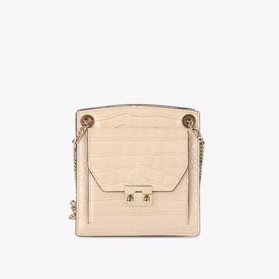 Leather contrasting crocodile pattern organ small square bag - Memoo.com Leather contrasting crocodile pattern organ small square bag - Memoo.com
