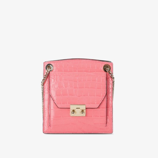 Leather contrasting crocodile pattern organ small square bag - Memoo.com Leather contrasting crocodile pattern organ small square bag - Memoo.com