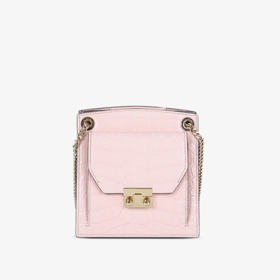 Leather contrasting crocodile pattern organ small square bag - Memoo.com Leather contrasting crocodile pattern organ small square bag - Memoo.com