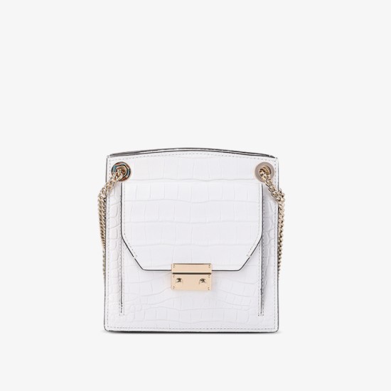 Leather contrasting crocodile pattern organ small square bag - Memoo.com Leather contrasting crocodile pattern organ small square bag - Memoo.com