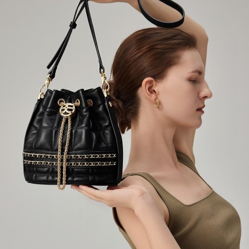 One-shoulder slung handbag leather bucket bag One-shoulder slung handbag leather bucket bag