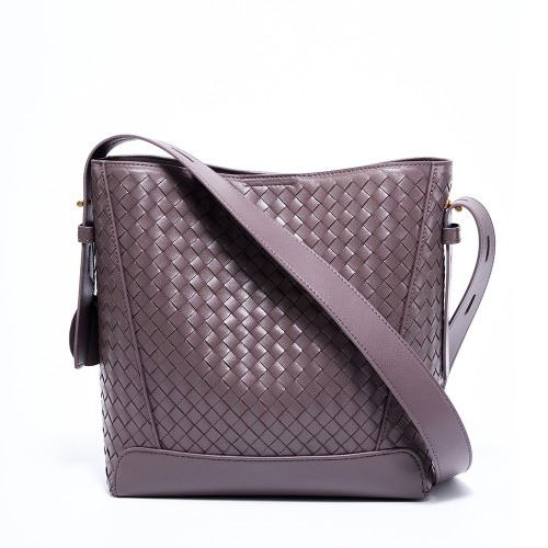 Leather women's bag head laminate woven bag bucket bag shoulder crossbody bag