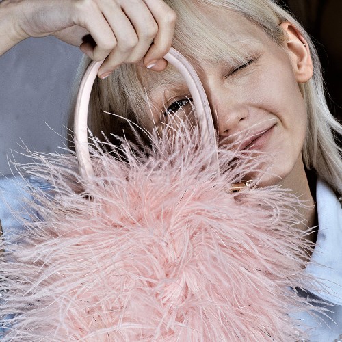 Handbag ostrich hair shiny pearl chain handbag Handbag ostrich hair shiny pearl chain handbag