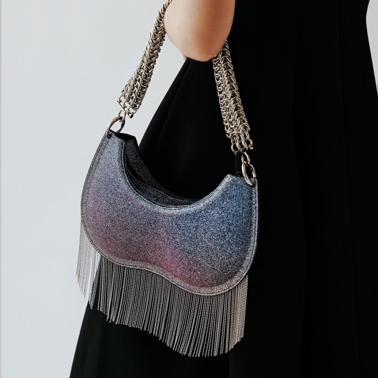 Copper bead tassel bag, underarm hand-held shoulder bag, crossbody bag, starry sky frosted - Memoo.com Copper bead tassel bag, underarm hand-held shoulder bag, crossbody bag, starry sky frosted - Memoo.com