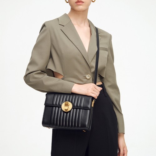 Leather Quilted Flip Shoulder Cross Shoulder Red and White Large Bag