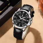 High-end Men's Quartz Wristwatch with Dual Calendar Function, Waterproof Feature, Stylish Design and Luminous Display