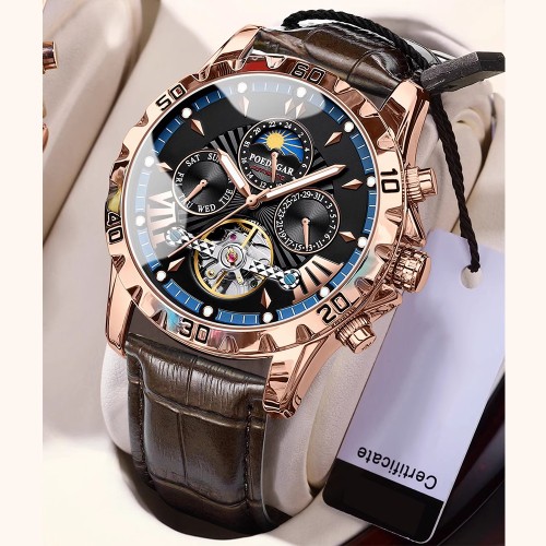 Men's Waterproof Automatic Mechanical Watch with Tourbillon, High-end, Multifunctional and Luminous Men's Brand Wristwatch