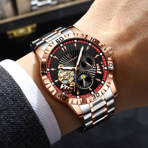 潮流名牌男士全自动机械手表陀飞轮商务防水时尚夜光手表男款腕表