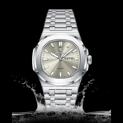 Men's simple-style watch with dual calendars, luminous function, high-grade quality and waterproof performance. It is a men's quartz wristwatch.