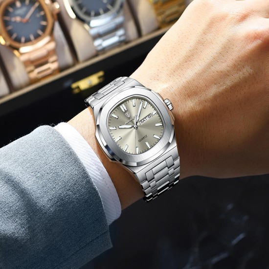 Men's simple-style watch with dual calendars, luminous function, high-grade quality and waterproof performance. It is a men's quartz wristwatch. - Memoo.com Men's simple-style watch with dual calendars, luminous function, high-grade quality and waterproof performance. It is a men's quartz wristwatch. - Memoo.com