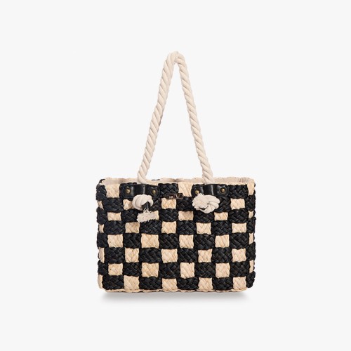 Checkerboard resort straw bag hand-held shoulder bag Checkerboard resort straw bag hand-held shoulder bag