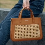Handmade rattan tote bag cowhide niche Maillard
