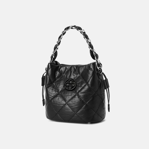 Lingge bucket bag, one shoulder crossbody, black leather handbag Lingge bucket bag, one shoulder crossbody, black leather handbag