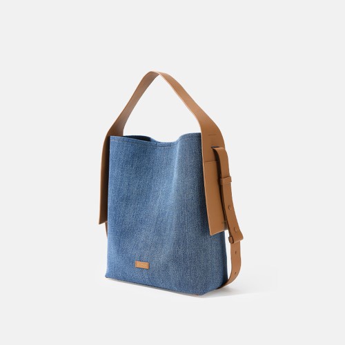 Hanging ear tote bag denim denim patchwork leather commuting shoulder bag Hanging ear tote bag denim denim patchwork leather commuting shoulder bag