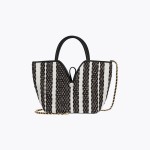 Striped casual pearl clasp fanned shoulder bag