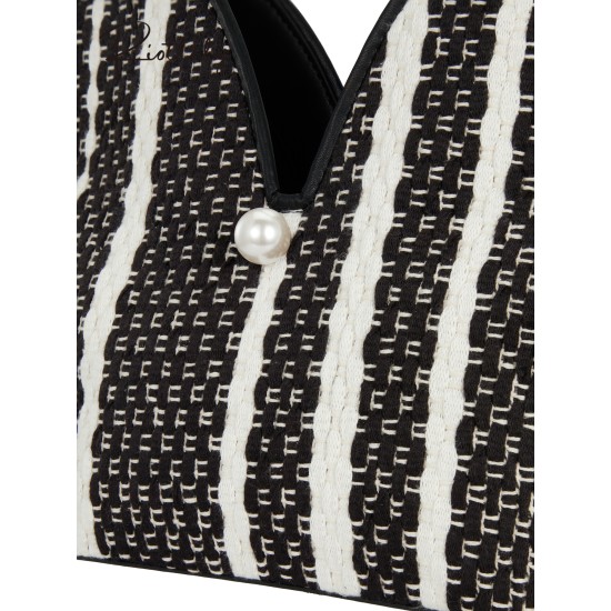 Striped casual pearl clasp fanned shoulder bag - Memoo.com Striped casual pearl clasp fanned shoulder bag - Memoo.com