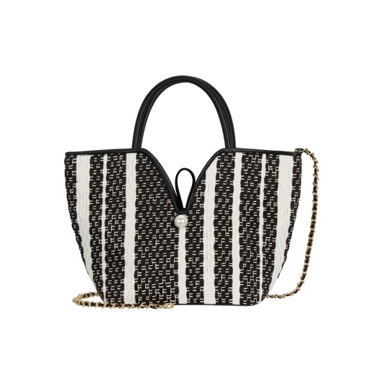 Striped casual pearl clasp fanned shoulder bag - Memoo.com Striped casual pearl clasp fanned shoulder bag - Memoo.com