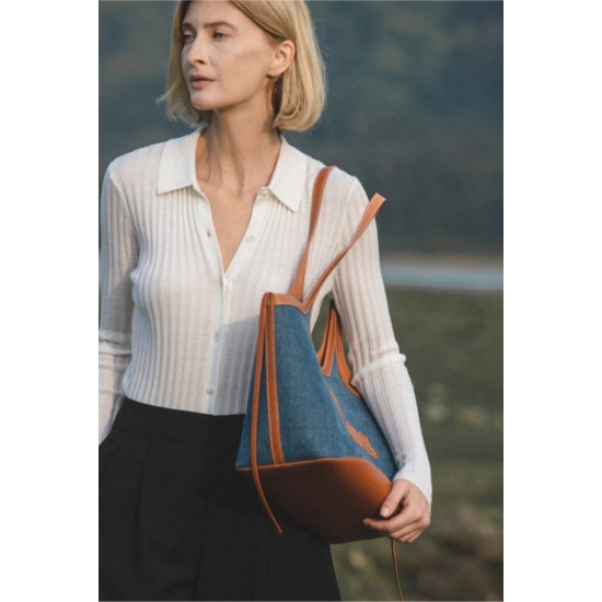Denim tote bag in contrasting commuter shoulder bag - Memoo.com Denim tote bag in contrasting commuter shoulder bag - Memoo.com