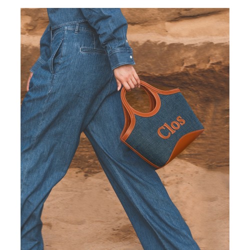 Denim tote bag in contrasting commuter tote bag
