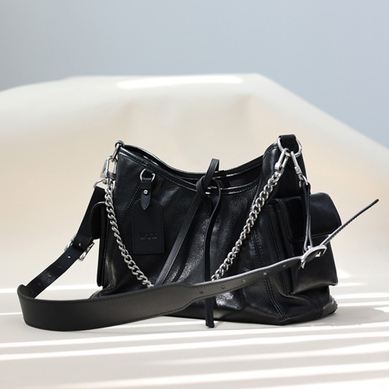 Goat skin all steel hardware carryall black warrior commuting tote bag shoulder bag - Memoo.com Goat skin all steel hardware carryall black warrior commuting tote bag shoulder bag - Memoo.com