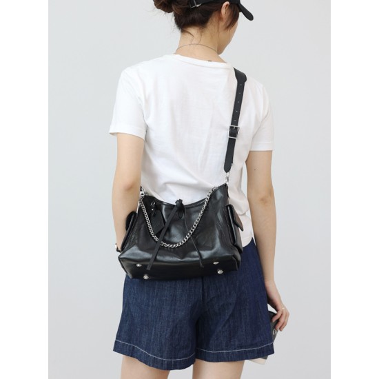 Goat skin all steel hardware carryall black warrior commuting tote bag shoulder bag - Memoo.com Goat skin all steel hardware carryall black warrior commuting tote bag shoulder bag - Memoo.com