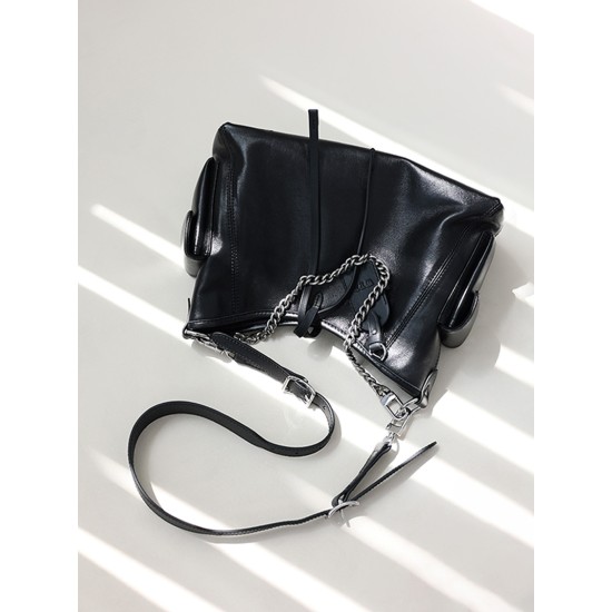 Goat skin all steel hardware carryall black warrior commuting tote bag shoulder bag - Memoo.com Goat skin all steel hardware carryall black warrior commuting tote bag shoulder bag - Memoo.com