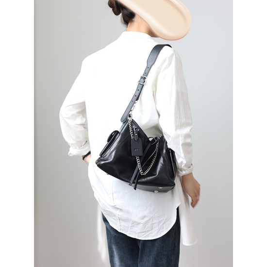 Goat skin all steel hardware carryall black warrior commuting tote bag shoulder bag - Memoo.com Goat skin all steel hardware carryall black warrior commuting tote bag shoulder bag - Memoo.com