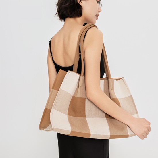 Plaid tote bag, hand-held single shoulder womens bag - Memoo.com Plaid tote bag, hand-held single shoulder womens bag - Memoo.com