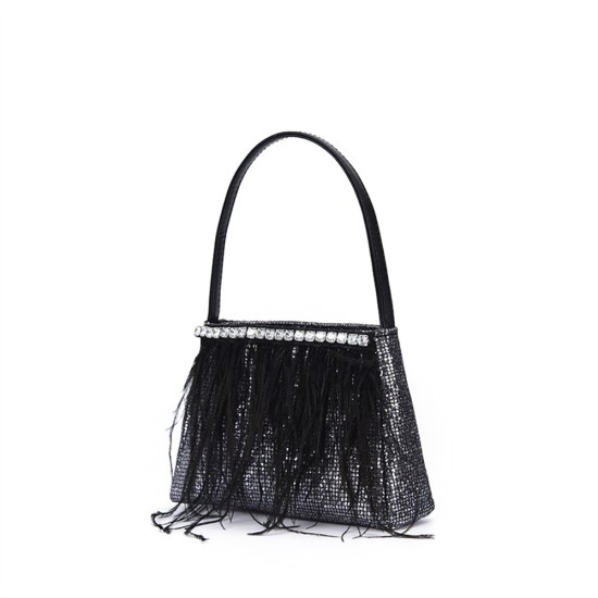 Feather handbag, black handbag, small square bag, rhinestone women's bag Feather handbag, black handbag, small square bag, rhinestone women's bag