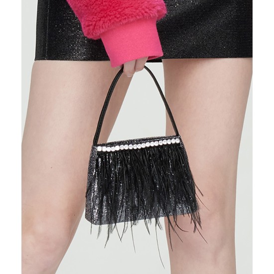 Feather handbag, black handbag, small square bag, rhinestone women's bag Feather handbag, black handbag, small square bag, rhinestone women's bag