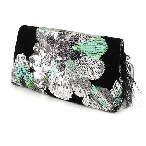 Embroidered sequins ostrich feather velvet clutch Embroidered sequins ostrich feather velvet clutch