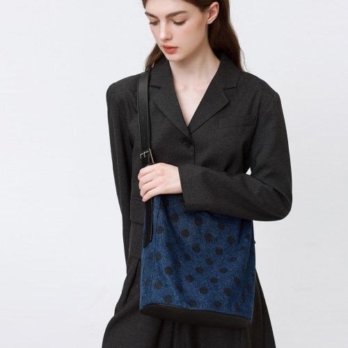 Large-capacity denim bucket bag, tote bag, one-shoulder crossbody bag