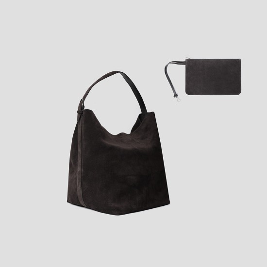 Cowhide fleece one-shoulder diagonal black tote bag for women - Memoo.com Cowhide fleece one-shoulder diagonal black tote bag for women - Memoo.com