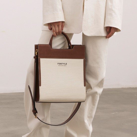Canvas cowhide business Tote bag Commuter women's leather Canvas cowhide business Tote bag Commuter women's leather