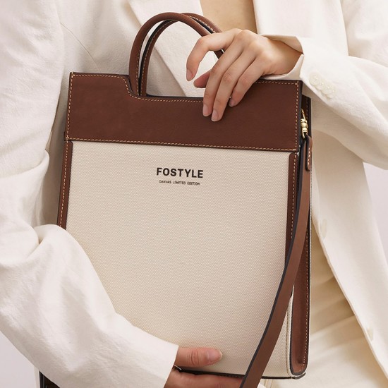Canvas cowhide business Tote bag Commuter women's leather Canvas cowhide business Tote bag Commuter women's leather