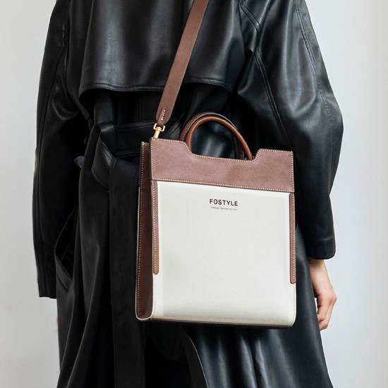 Canvas cowhide business Tote bag Commuter women's leather Canvas cowhide business Tote bag Commuter women's leather