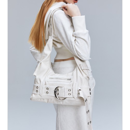 Vintage shoulder bag Commuter bag croissant underarm bag Black biker bag