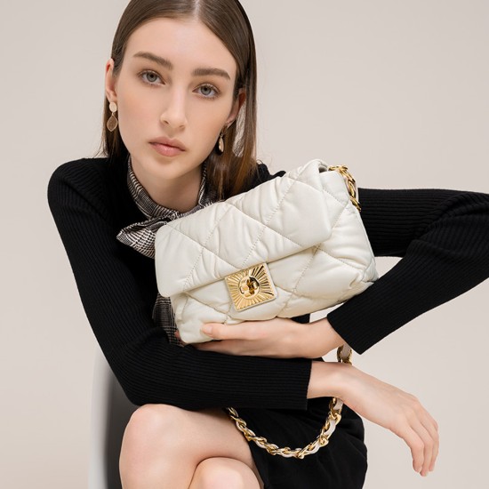 Head layer cowhide bag, womens diamond grid chain bag, genuine leather shoulder bag, small square bag - Memoo.com Head layer cowhide bag, womens diamond grid chain bag, genuine leather shoulder bag, small square bag - Memoo.com