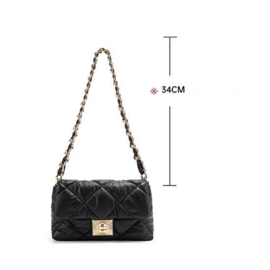 Head layer cowhide bag, womens diamond grid chain bag, genuine leather shoulder bag, small square bag - Memoo.com Head layer cowhide bag, womens diamond grid chain bag, genuine leather shoulder bag, small square bag - Memoo.com