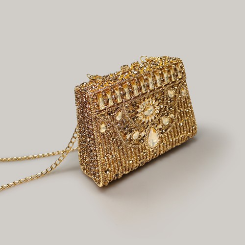 Evening Bag Gold Rhinestone Clutch Bag  Women's Handbag Chain Crossbody Bag