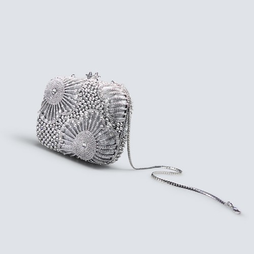 Silver Evening Bag Handheld Bag Box Clutch Rhinestone Clutch