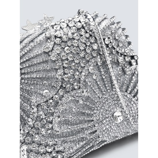 Silver Evening Bag Handheld Bag Box Clutch Rhinestone Clutch - Memoo.com Silver Evening Bag Handheld Bag Box Clutch Rhinestone Clutch - Memoo.com