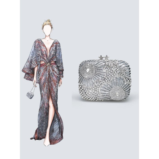Silver Evening Bag Handheld Bag Box Clutch Rhinestone Clutch - Memoo.com Silver Evening Bag Handheld Bag Box Clutch Rhinestone Clutch - Memoo.com