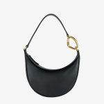 Cow leather black crescent shaped casual handbag