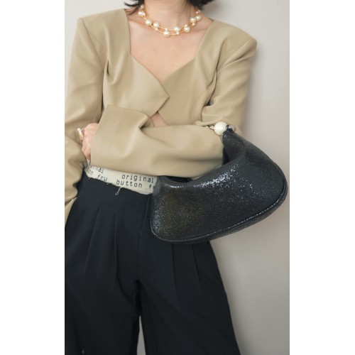 Black Diamond Beaded Handbag, Dumpling Bag Black Diamond Beaded Handbag, Dumpling Bag
