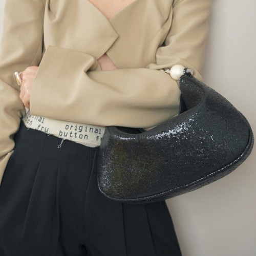 Black Diamond Beaded Handbag, Dumpling Bag