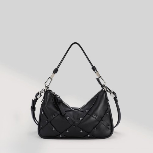 Leather rivet hand-held armpit crossbody bag, shoulder bag, mahjong bag