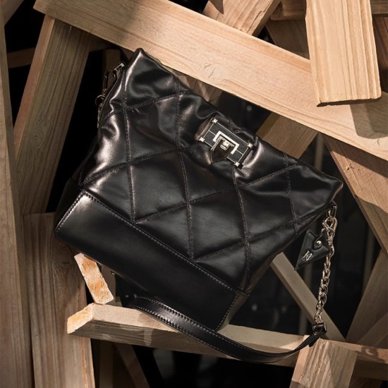 Leather diamond grid chain bucket bag crossbody bag - Memoo.com Leather diamond grid chain bucket bag crossbody bag - Memoo.com