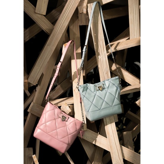 Leather diamond grid chain bucket bag crossbody bag - Memoo.com Leather diamond grid chain bucket bag crossbody bag - Memoo.com